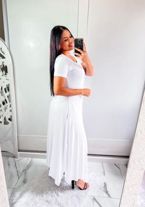 Imagem de Vestido gola canoa com bolso e fenda lateral confortavel e sosial