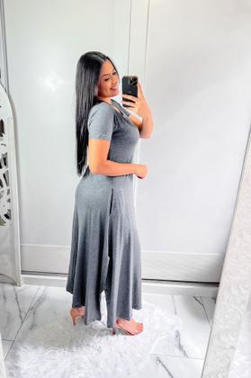 Imagem de Vestido gola canoa com bolso e fenda lateral confortavel e sosial