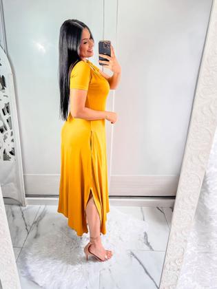 Imagem de Vestido gola canoa com bolso e fenda lateral confortavel e sosial