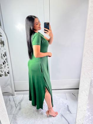 Imagem de Vestido gola canoa com bolso e fenda lateral confortavel e sosial