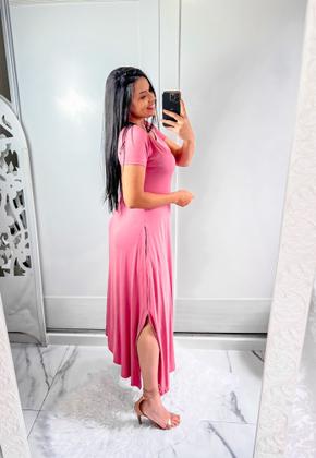 Imagem de Vestido gola canoa com bolso e fenda lateral confortavel e sosial