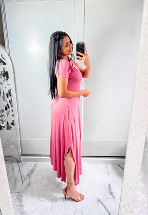 Imagem de Vestido gola canoa com bolso e fenda lateral confortavel e sosial