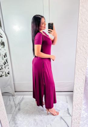 Imagem de Vestido gola canoa com bolso e fenda lateral confortavel e sosial