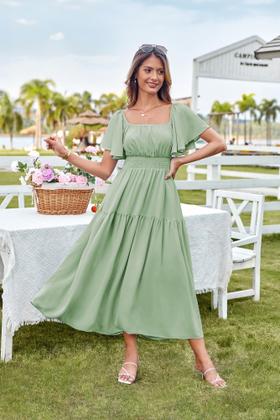 Imagem de Vestido GRACE KARIN de verão com babados, gola quadrada, verde