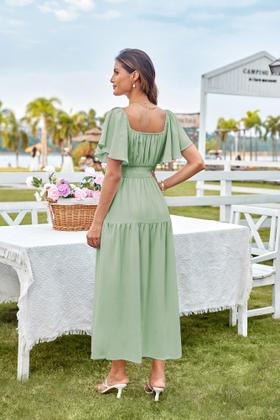 Imagem de Vestido GRACE KARIN de verão com babados, gola quadrada, verde