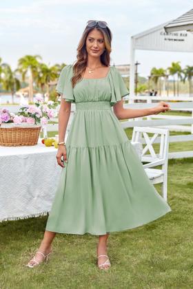 Imagem de Vestido GRACE KARIN de verão com babados, gola quadrada, verde