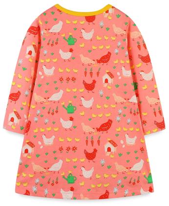 Imagem de Vestido Hongshilian Girls de algodão de manga comprida 2T-12Y Chick&Pink