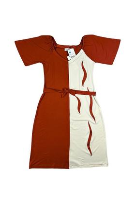Imagem de Vestido Humana Manga Curta Evasé Bicolor com Aplicação - Cor do Céu