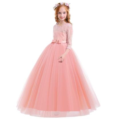 Imagem de Vestido IBTOM CASTLE Flower Girls de renda e tule rosa 7-8 anos