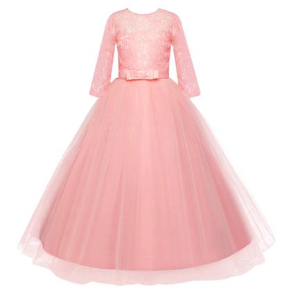 Imagem de Vestido IBTOM CASTLE Flower Girls de renda e tule rosa 7-8 anos