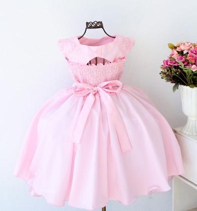 Imagem de Vestido Inafntil Rosa Renda Casamento  Princesa Luxo E Tiata
