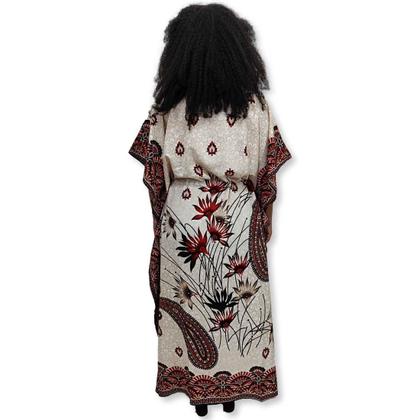 Imagem de Vestido Indiano Kaftan Longo Arabesco Flores Plus Size 5825