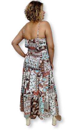 Imagem de Vestido Indiano Longo de Alça Estampada com Elástico e Fenda