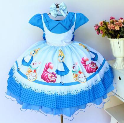 Vestido Infantil Alice No País Das Maravilhas Festa Luxo Roupas