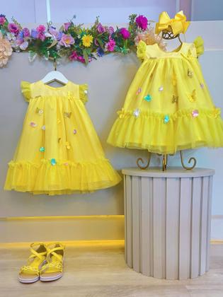 Imagem de Vestido Infantil Amarelo Jardim Encantado com Apliques Festa Luxo Festa