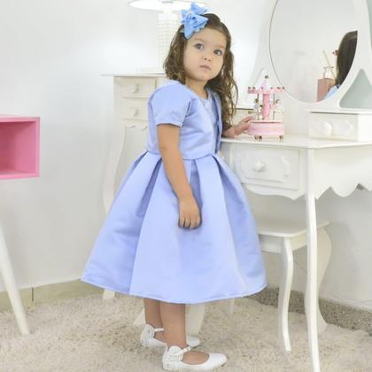 Imagem de Vestido infantil Azul Bebê Com Bolero Formatura - 6 Meses a 10 anos