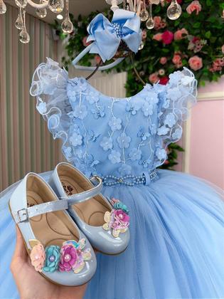 Imagem de Vestido Infantil Azul Bebe Jardim Encantado