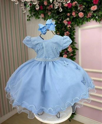 Imagem de Vestido Infantil Azul Bebê Jardim Encantado para Festa