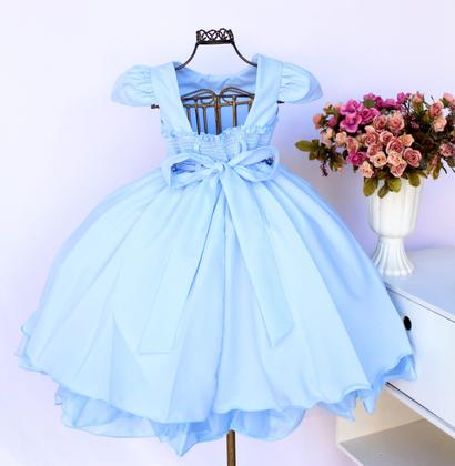 Imagem de Vestido Infantil Azul Cinderela Luxo E Tiara