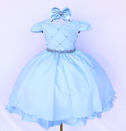 Imagem de Vestido Infantil Azul Cinderela Luxo E Tiara