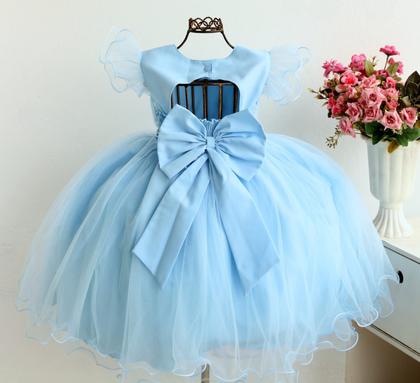 Imagem de Vestido Infantil Azul Cinderela Luxo Princesa Daminha E Tiara