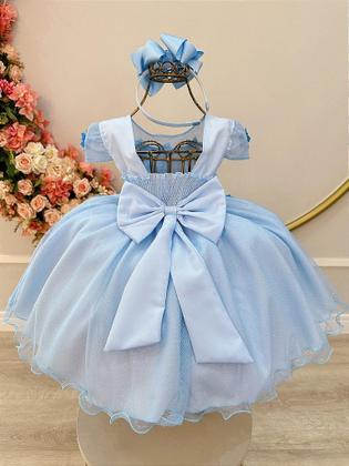 Imagem de Vestido Infantil Azul Claro Jardim Encantado para Festas Luxo