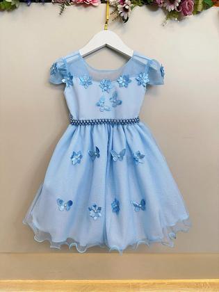 Imagem de Vestido Infantil Azul Claro Jardim Encantado para Festas Luxo