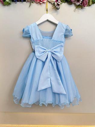 Imagem de Vestido Infantil Azul Claro Jardim Encantado para Festas Luxo