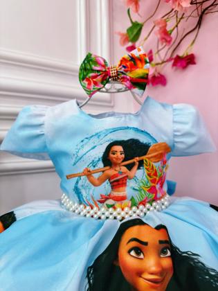 Imagem de Vestido Infantil Azul Claro Moana na praia C/ Laço Festas luxo festa RO1055AA