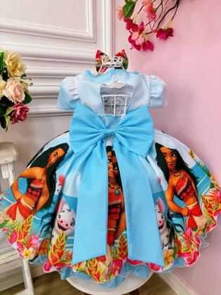 Imagem de Vestido Infantil Azul Claro Moana na praia C/ Laço Festas luxo festa RO1055AA