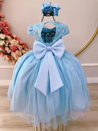 Imagem de Vestido Infantil Azul Damas com Renda e Aplique Borboletas Luxo Festa 4532AZ