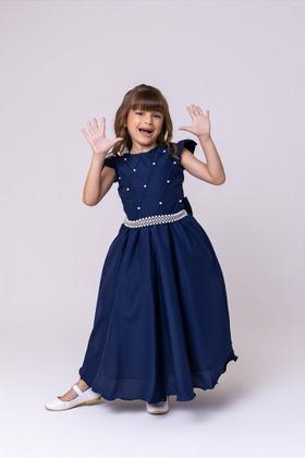 Imagem de Vestido Infantil Azul Marinho para Formatura Longo Dama de Honra Luxo Festas