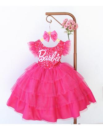 Imagem de Vestido Infantil Barbie Pink Luxo Com Tiara