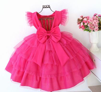 Imagem de Vestido Infantil Barbie Pink Luxo Com Tiara