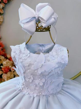 Imagem de Vestido Infantil Bebê Branco C/ Aplique de Borboletas Flores