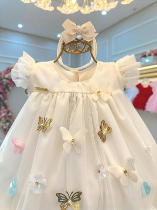 Imagem de Vestido Infantil Bebê Marfim Jardim Encantado Luxo - Tamanho P a G