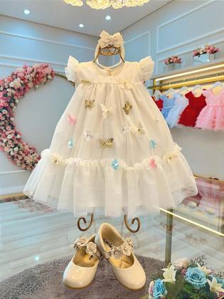 Imagem de Vestido Infantil Bebê Marfim Jardim Encantado Luxo - Tamanho P a G