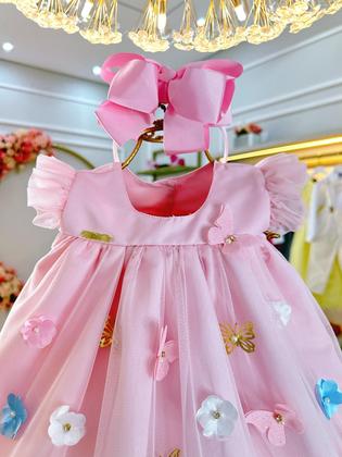 Imagem de Vestido Infantil Bebê Rosa Bebê Jardim Encantado Luxo