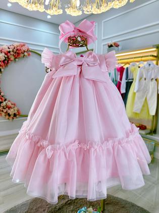 Imagem de Vestido Infantil Bebê Rosa Bebê Jardim Encantado Luxo