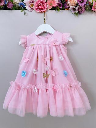 Imagem de Vestido Infantil Bebê Rosa Bebê Jardim Encantado Luxo