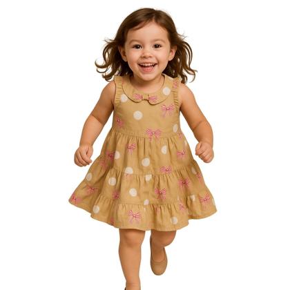 Imagem de Vestido Infantil Bege com Poás e Laços Rosas Meninas