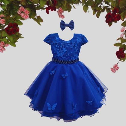 Imagem de Vestido Infantil Bordado Festa Borboletas Luxo Aniversário