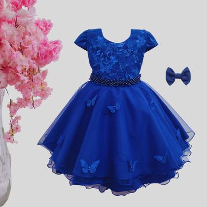 Imagem de Vestido Infantil Bordado Festa Borboletas Luxo Aniversário