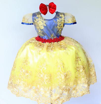 Imagem de Vestido Infantil Branca De Neve Renda Luxo E Tiara