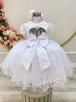 Imagem de Vestido Infantil Branco Busto Com Renda Daminhas Batizados