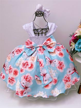 Imagem de Vestido Infantil Branco Busto Nervura Jardim das Borboletas Luxo Festa