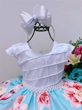 Imagem de Vestido Infantil Branco Busto Nervura Jardim das Borboletas Luxo Festa