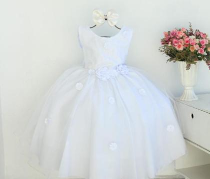 Imagem de Vestido Infantil Branco Daminha Noivinha Batizado E Tiara