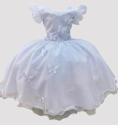 Imagem de Vestido Infantil Branco Jardim Encantado Borboletas Festas