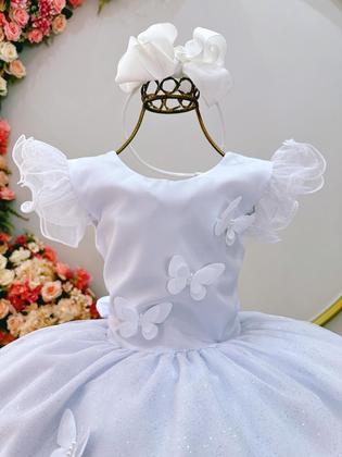 Imagem de Vestido Infantil Branco Jardim Encantado Borboletas Festas